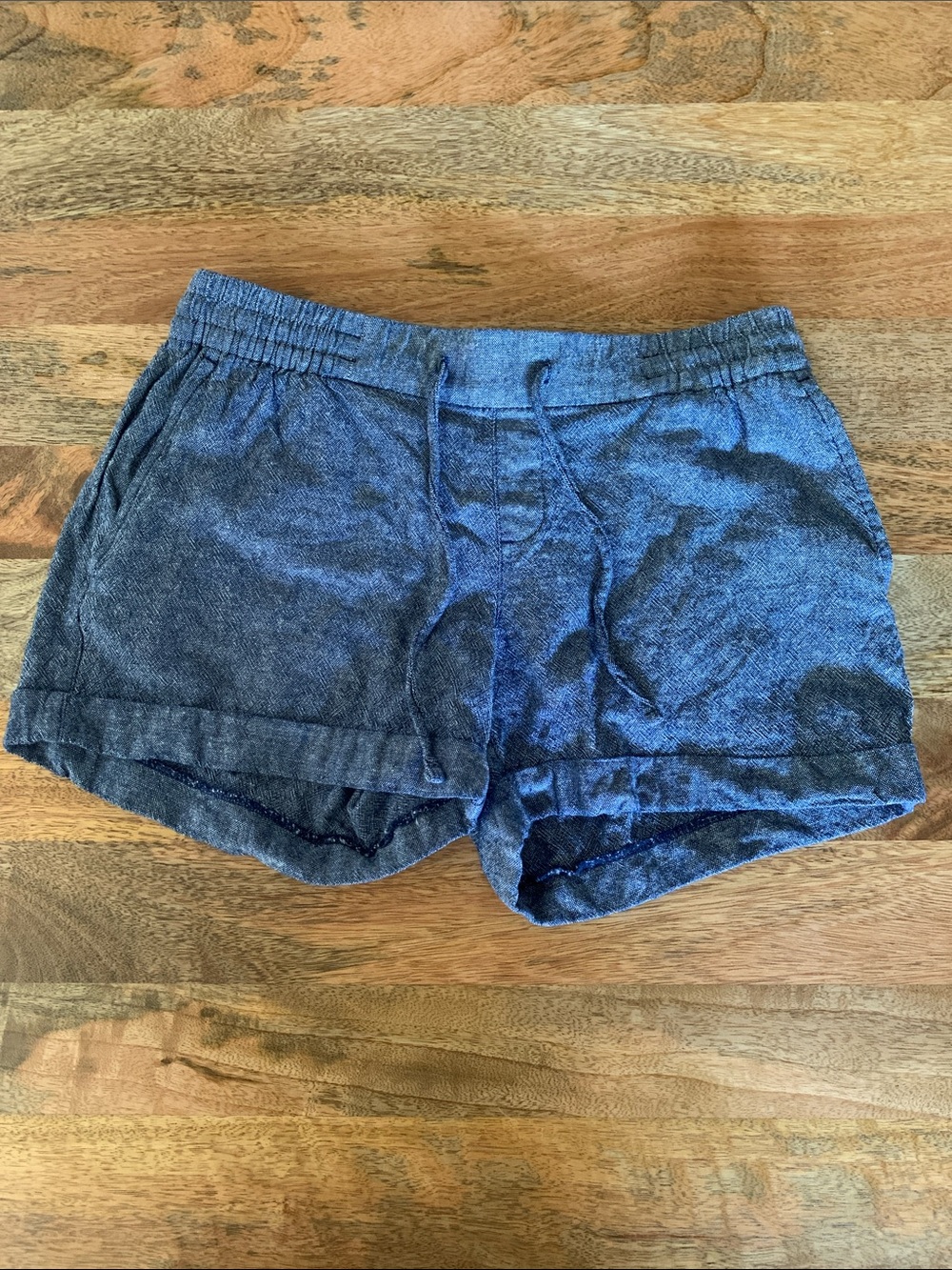 Old Navy Linen Blend Cuffed Shorts S Small blue drawstring